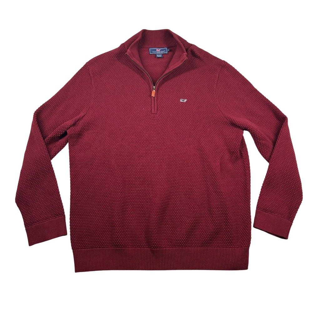 Vineyard Vines Sweater Mens XL Burgundy Textured Mock Neck 1/4 Zip Pullover Knit